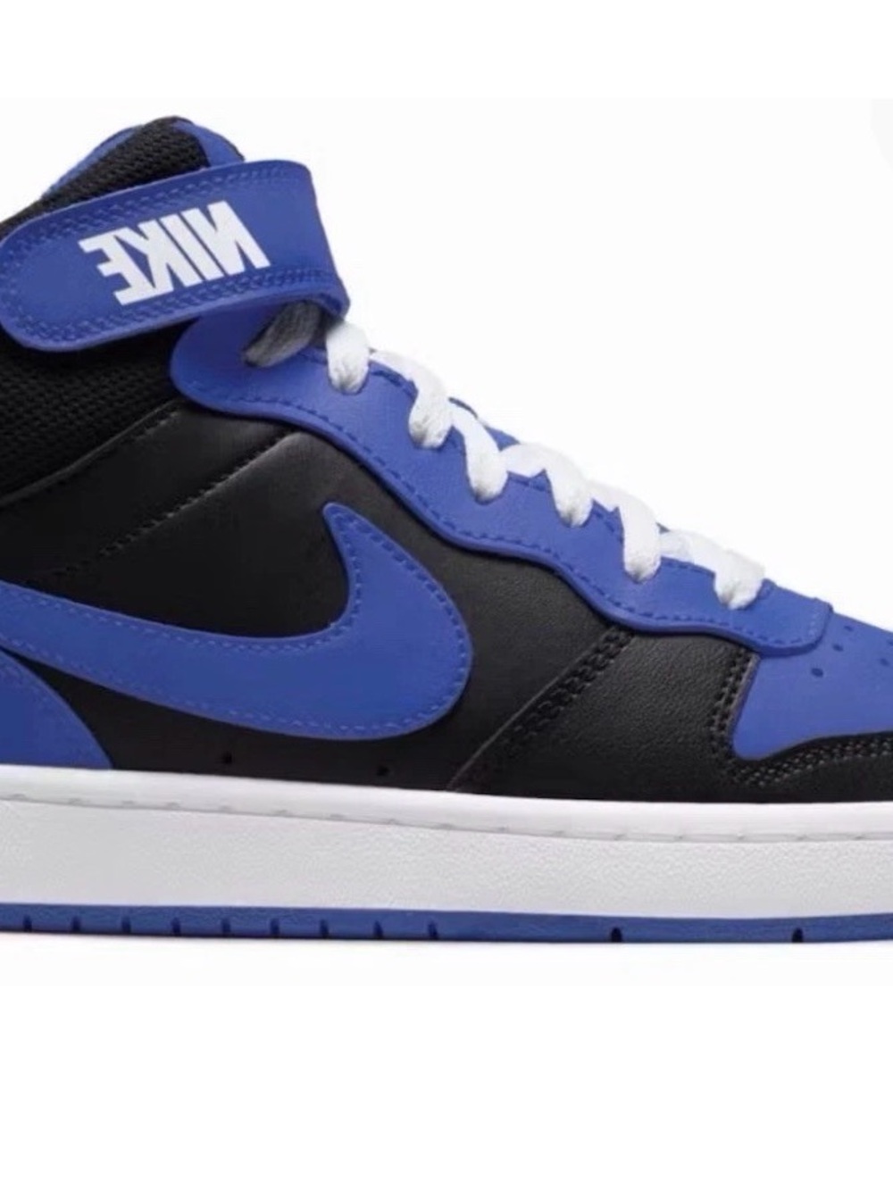 Nike Kids' High-Top Borough Mid 2 Sneakers in Black and Royal Blue 6.5